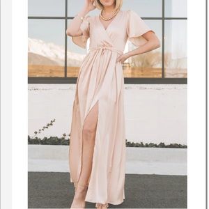 Baltic Born Satin Maxi Dress, Champagne, Size Large